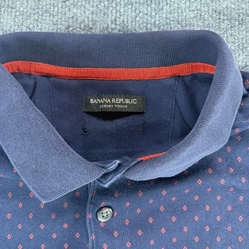 Banana Republic Luxury Touch Mens Navy Diamond Preppy Summer Polo Shirt Large